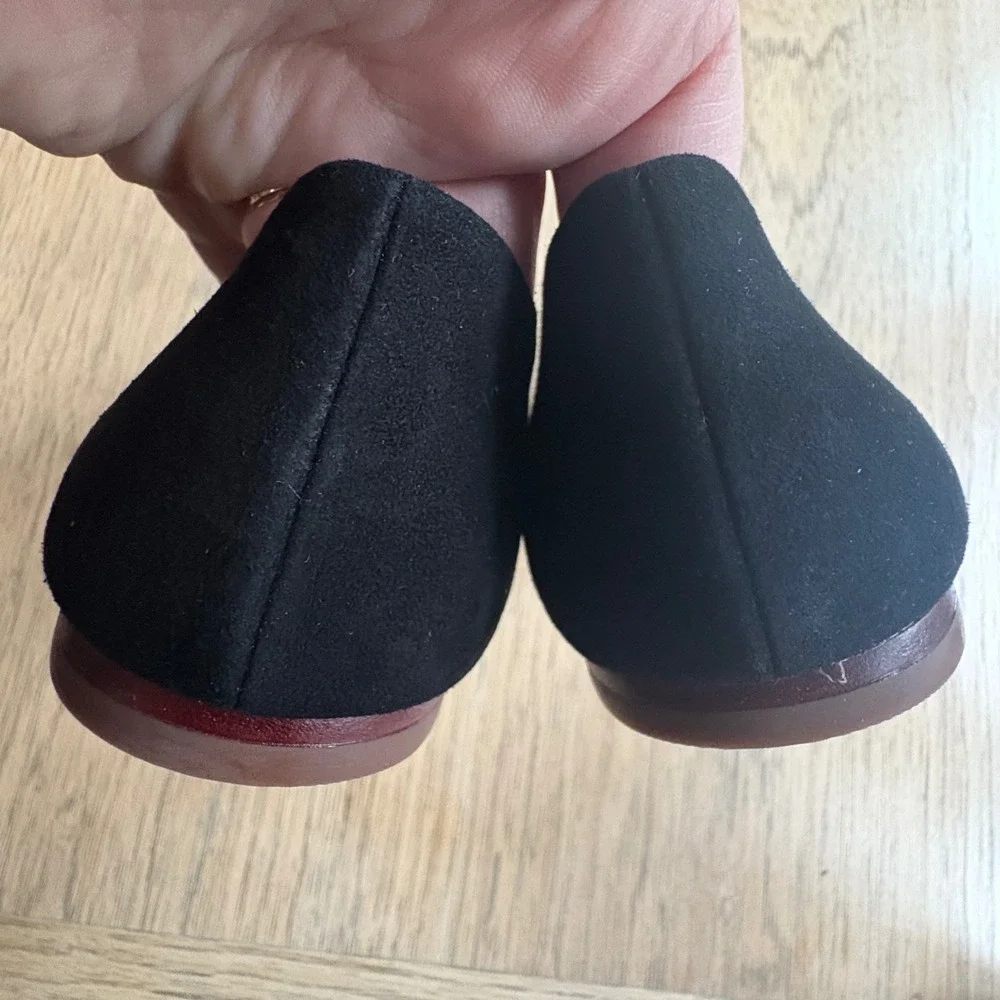 $258 NWB TORY BURCH Georgia Blk Suede Leather‎ Square Toe Ballet Flats SZ 5.5